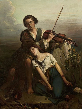Louis Gallait - Fiddler and a Gypsy woman Consolation.webp