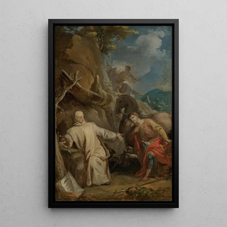 Saint Martin kneeling before an eremitic monk - Louis Galloche — framed artwork on a wall