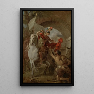 Saint Martin sharing his cloak with a beggar - Louis Galloche — framed artwork on a wall