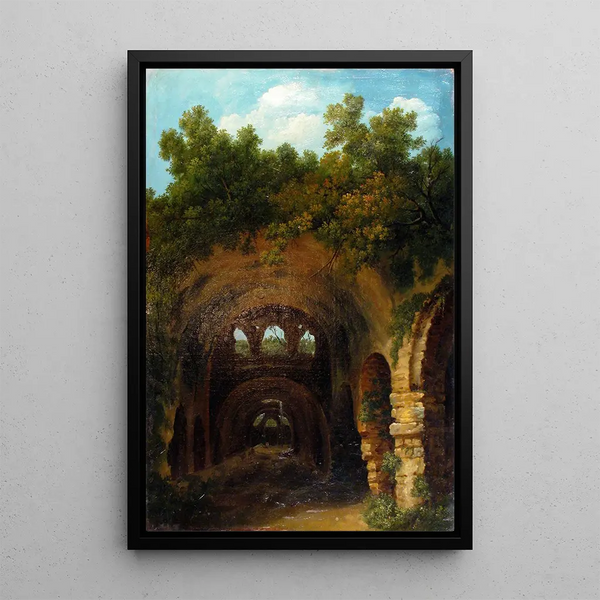 Ruins of a bath or Roman reservoir - Louis Gauffier — framed artwork on a wall