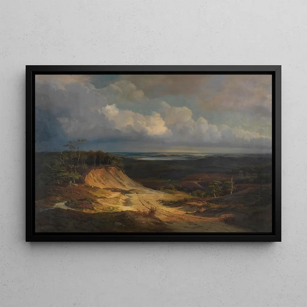 Landscape of Heather in Jutland - Louis Gurlitt — framed artwork on a wall