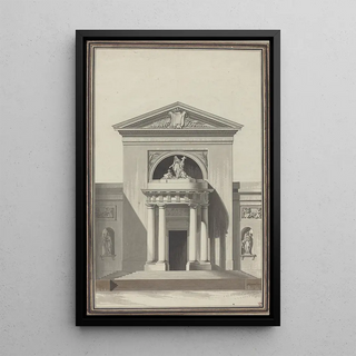 Facade for a church with a sculpture representing Faith - Louis Gustave Taraval — framed artwork on a wall