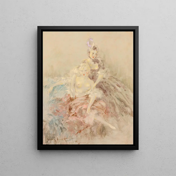 After Fragonard - Louis Icart — framed artwork on a wall