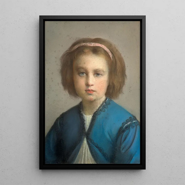 Portrait painting of Cécile, the artist's daughter at the age of 6 - Louis Janmot — framed artwork on a wall