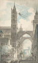 View of the portal and the main entrance of Palermo Cathedral during the Feast of Saint Rosalia - Louis Jean Desprez — artwork view