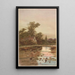 Pont sur un ruisseau avec un cottage et une église en arrière-plan - Louis Kinney Harlow — framed artwork on a wall