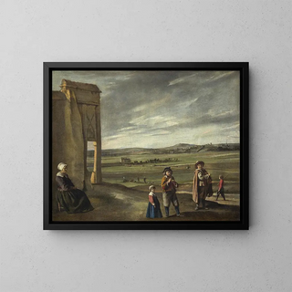 Landscape with Peasants - Louis Le Nain — framed artwork on a wall
