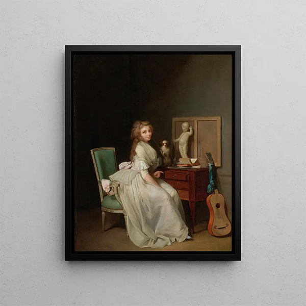 Dame en robe blanche assise à son bureau - Louis Léopold Boilly — framed artwork on a wall