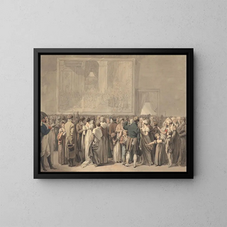 The Audience in the Louvre Salon Admiring the Painting of the Coronation - Louis Léopold Boilly — framed artwork on a wall