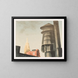 Roof and Sky - Louis Lozowick — framed artwork on a wall