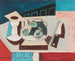 Still life with pomegranates and knife on a side table - Louis Marcoussis — artwork view