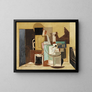 Personnage assis à une table ronde - Louis Marcoussis — framed artwork on a wall