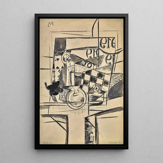 Still life with chessboard - Louis Marcoussis — framed artwork on a wall