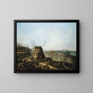 Napoleon III and Empress Eugénie visiting the construction site of the sanitation works on the Chaillot hill - Louis Moullin — framed artwork on a wall