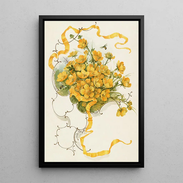 Buttercups - Louis Prang — framed artwork on a wall