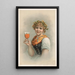 Portrait painting of a woman with a hop and barley crown holding a beer glass - Louis Prang — framed artwork on a wall