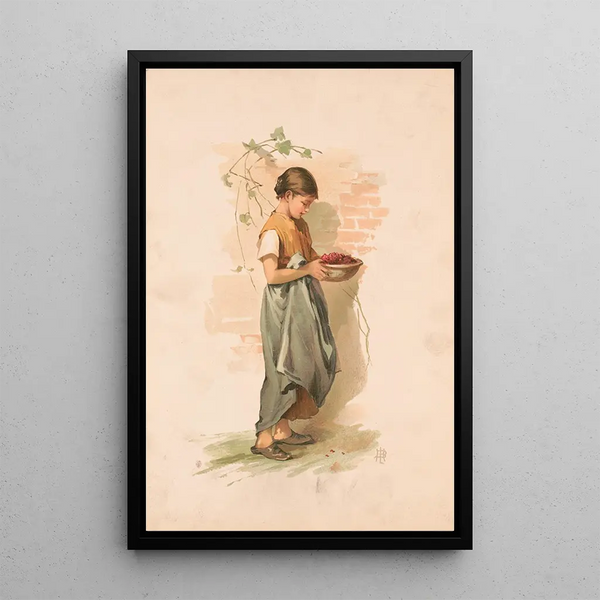 Étude Jeune fille portant un plat de baies - Louis Prang — framed artwork on a wall
