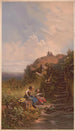 Two Young Girls Braiding Flower Garlands - Louis Prang — artwork view