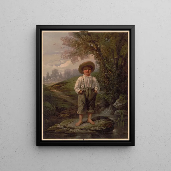 Boy barefoot by Whittiers - Louis Prang — framed artwork on a wall