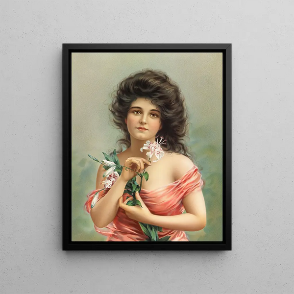 Woman with Lily - Louis Prang — framed artwork on a wall