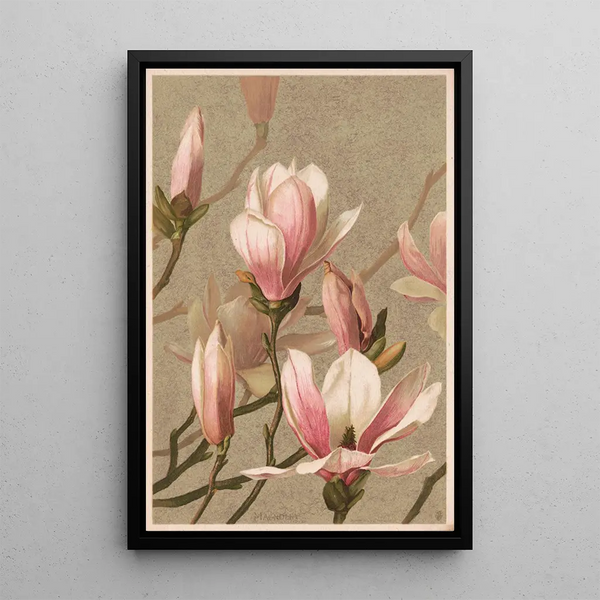 Magnolia Painting - Louis Prang Co — framed artwork on a wall