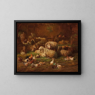 Interior Stabling Painting - Louis Reinhardt — framed artwork on a wall