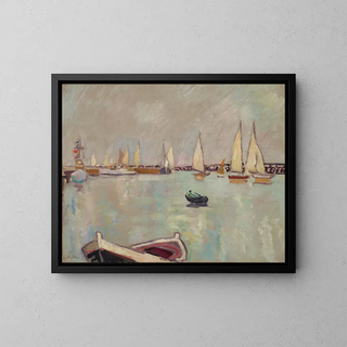 Boats and sailboats in Ouistreham - Louis Valtat — framed artwork on a wall