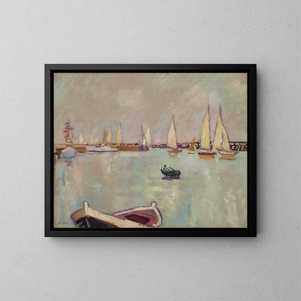 Boats and sailboats in Ouistreham - Louis Valtat — framed artwork on a wall