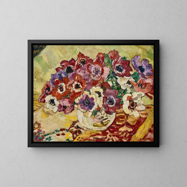 Bouquet d'animaux au vase oiseau sur fond jaune - Louis Valtat — framed artwork on a wall