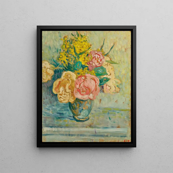 Bouquet of roses and mimosas - Louis Valtat — framed artwork on a wall