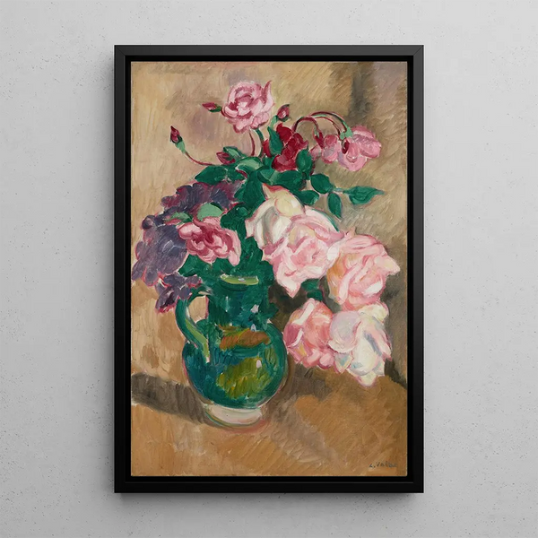 Bouquet de roses à la cruche verte - Louis Valtat — framed artwork on a wall