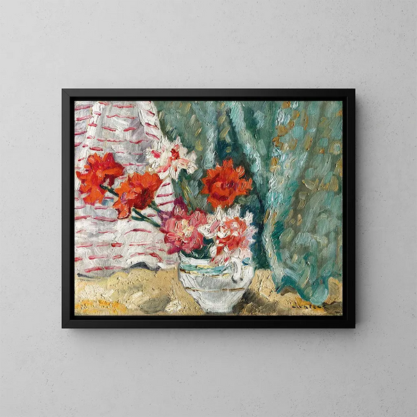 Bouquet devant une tenture verte - Louis Valtat — framed artwork on a wall