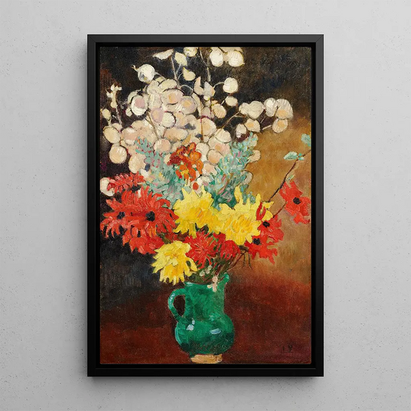 Cruche verte dahlias et fleurs - Louis Valtat — framed artwork on a wall