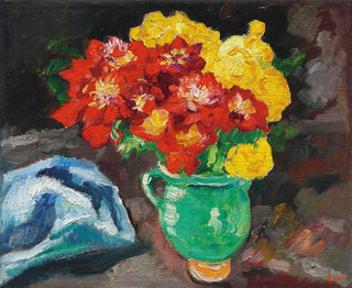 Green Jug Painting with Yellow and Red Water Lilies - Louis Valtat — artwork view