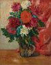 Dahlias, the glass jug in front of a red tapestry - Louis Valtat — artwork view