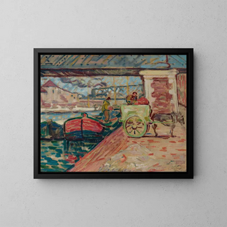 Unloading on the quays of the Seine - Louis Valtat — framed artwork on a wall