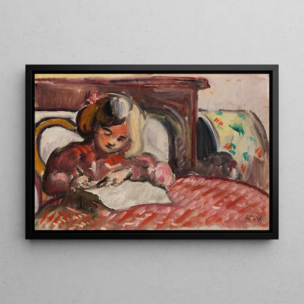 Child writing - Louis Valtat — framed artwork on a wall