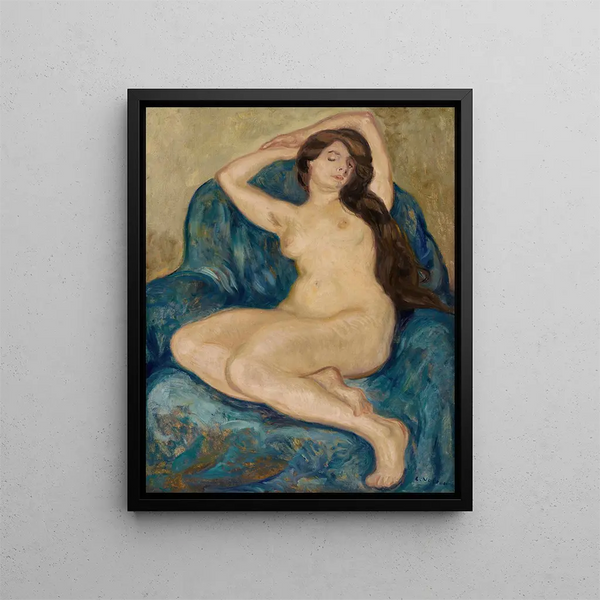 Nude woman in a blue armchair - Louis Valtat — framed artwork on a wall