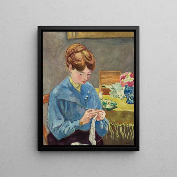 Woman knitting - Louis Valtat — framed artwork on a wall