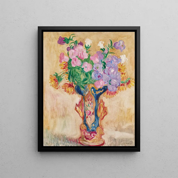 Grand bouquet au vase en porcelaine - Louis Valtat — framed artwork on a wall