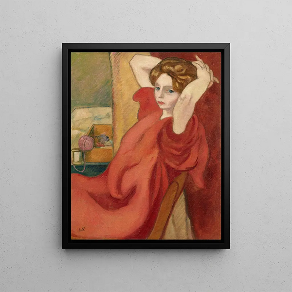 Portrait painting of Mrs. Valtat with hands behind her head - Louis Valtat — framed artwork on a wall