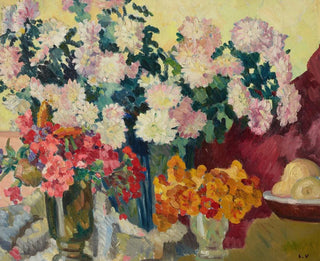 Three Flower Vases and Apple Plate - Louis Valtat — artwork view