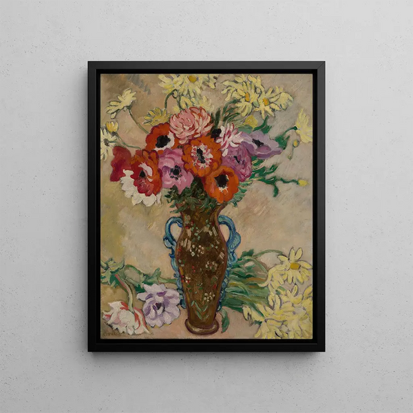 Vase decorated with anemones and yellow daisies from savannah - Louis Valtat — framed artwork on a wall