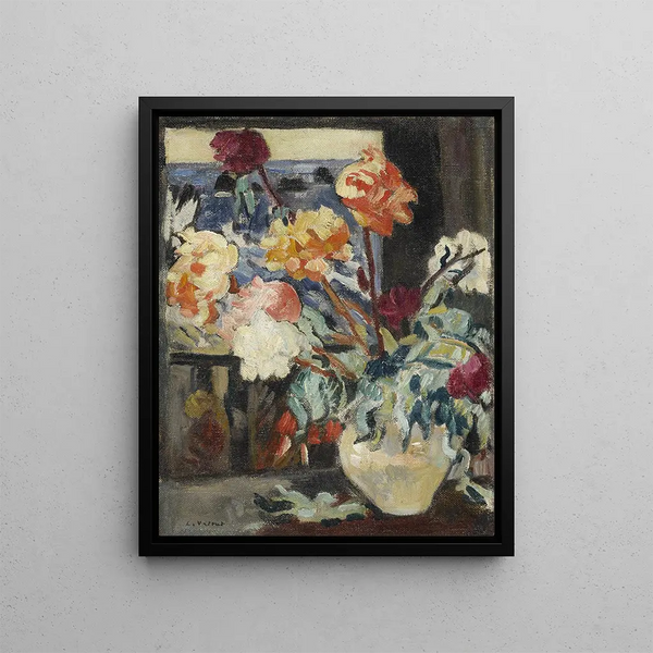 Vase de pivoines devant une fenêtre - Louis Valtat — framed artwork on a wall