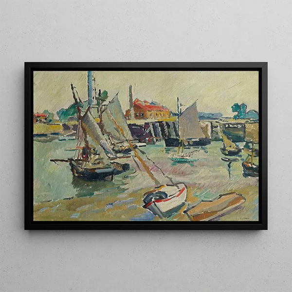 Sailing boats at the port, low tide, Ouistreham - Louis Valtat — framed artwork on a wall