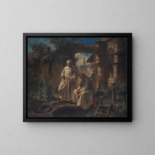 Fishing in a Monastery - Louis von Hagn — framed artwork on a wall