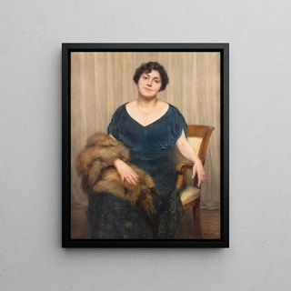 Louis Weissenbacher - Dame in blauem Kleid und Fuchsfell.webp