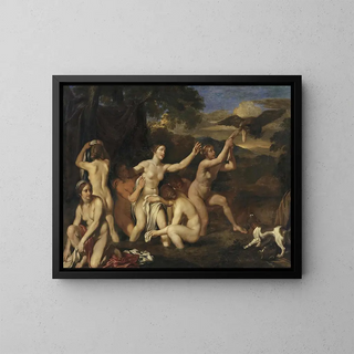 Diane and the Nymphs Bathing - Louis de Boullogne — framed artwork on a wall