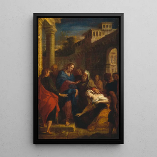 The Christ and the Hemorrhois - Louis de Boullogne the Younger — framed artwork on a wall