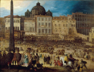 View of St. Peter's Square in Rome during the election of Pope Clement VIII in 1592 - Louis de Caulery — artwork view